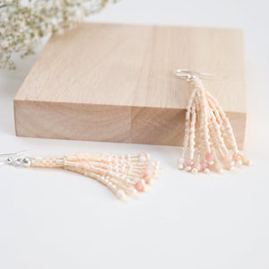Small Ivory Beige Beaded Tassel Earrings for Bridesmaid or Bride
