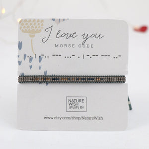 Adjustable Men's Morse code bracelet on a card package