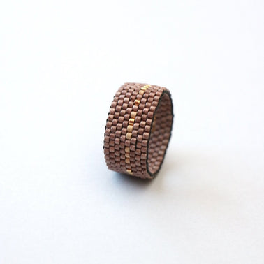 Beaded Morse Code Ring. Beige and gol color