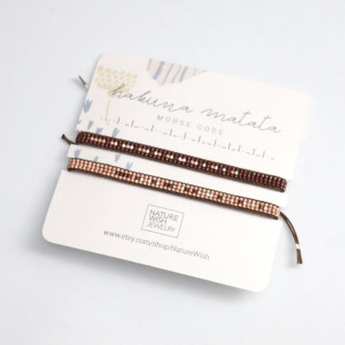 Couples Morse Code Bracelets on a card package