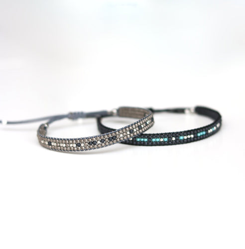 I love you black and silver Morse Code Bracelets Set