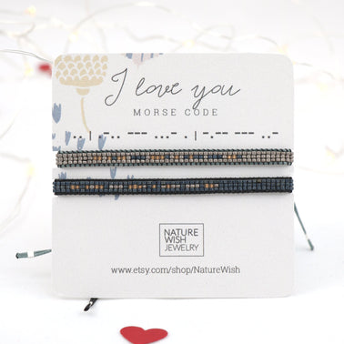 Custom Morse Code Bracelets For Couples on a card package