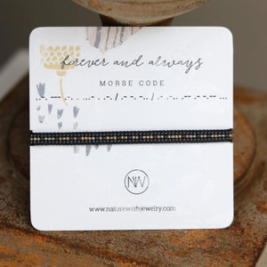 forever and always Morse code bracelet on a card package